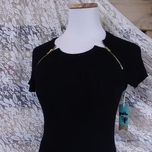 Black Zipper Sweater Top